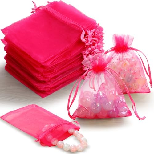 Angooni 60PCS 3x4 Inch Organza Gift Bags Pink