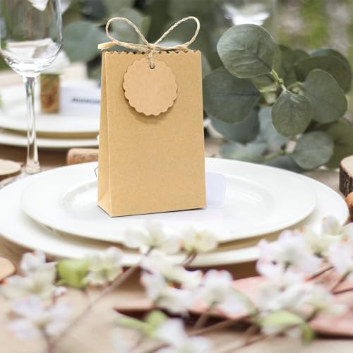 Faylapa 50Pcs Brown Party Treat Bags Boxes