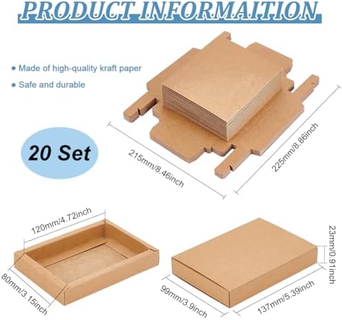BENECREAT 20 Pack Brown Kraft Paper Drawer Boxes