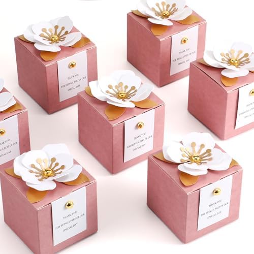 Affrolling 50 Pcs Wedding Favor Boxes with Pink Thank You Cards