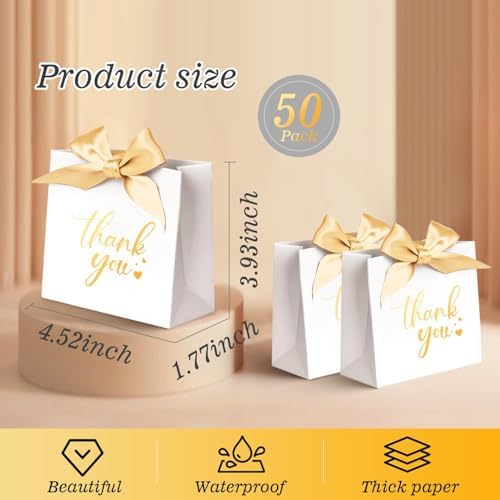 DECHISY 50 Pack Mini Thank You Gift Bags with Ribbon