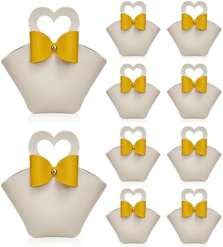 10 Pack Mini PU Leather Gift Bags with Bowknot Handle