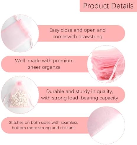Pink Organza Gift Bags 35x47 Inch 50Pcs Sheer Mesh Drawstring Pouches