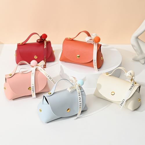 Leather Candy Boxes with Bow 6 PCS Beige