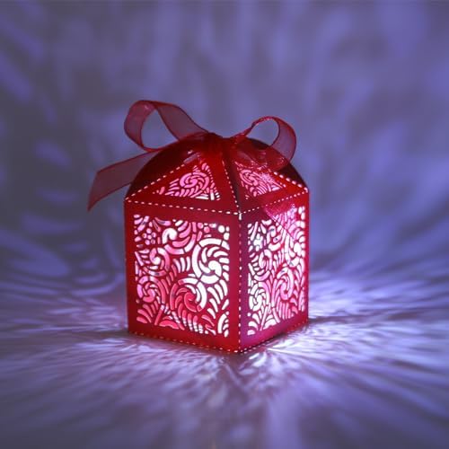 COTOPHER 100Pcs Red Laser Cut Favor Boxes for Events