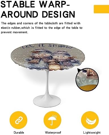 ZOE GARDEN Grey Snowman Round Waterproof Table Cover Fitted Tablecloth