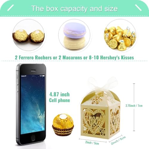 COTOPHER Laser Cut Gift Boxes 60pcs Wedding Favor Boxes with Ribbons