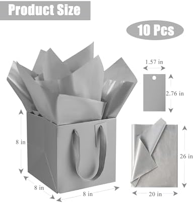 ADIDO EVA 10Pcs Silver Square Gift Bags with Handles