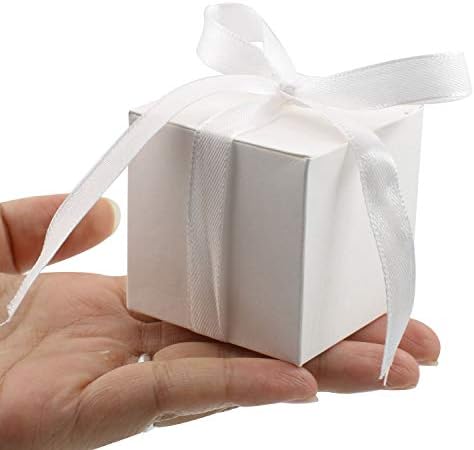 KPOSIYA 100 Pack 2x2x2 Inch White Gift Boxes with Ribbons