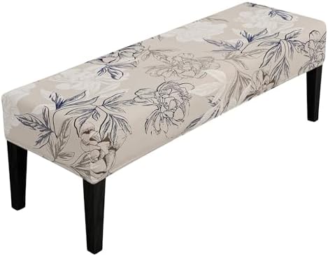 SPRINGRICO Stretch Dining Bench Cover - Floral Beige