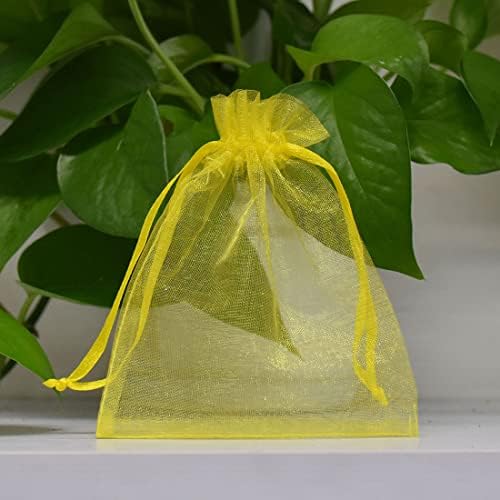 Pack of 100 Yellow Organza Gift Bags 5x7 Inches Drawstring