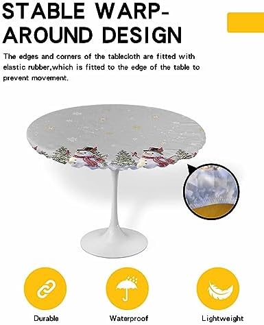 Grey Christmas Round Waterproof Table Cover Fitted Tablecloth