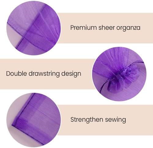 Meowoo 100PCS Organza Bags Drawstring Purple