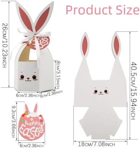DUYUMOTO 20Pcs Bunny Easter Treat Boxes with Ribbon