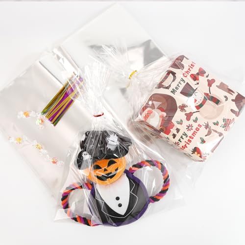 SOMIOCO Clear Cellophane Bags 14x18 50 Cnts with Twist Ties