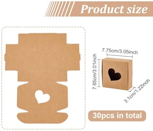 BENECREAT 30 Pack Kraft Gift Boxes with Heart Window