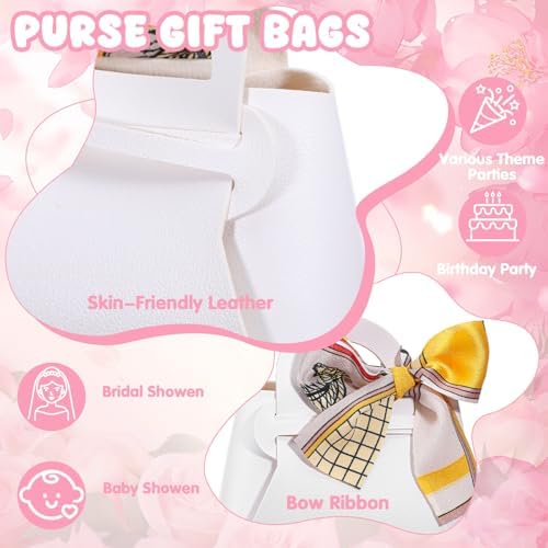 HOFURME 24 Pack White Leather Candy Gift Bags with Handle and Ribbon