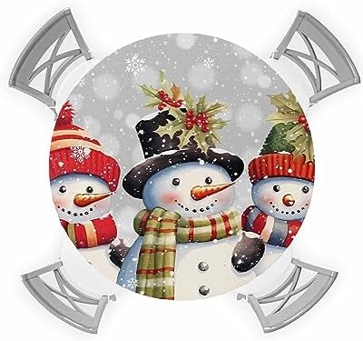 Christmas Round Waterproof Table Cover Fitted Tablecloth