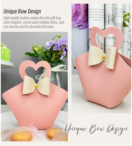Topoloar 10 Pack Pink Mini PU Leather Gift Bags with Handle