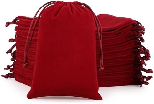 Velvet Cloth Drawstring Dice Bag 50Pcs Wine Red Gift Pouch