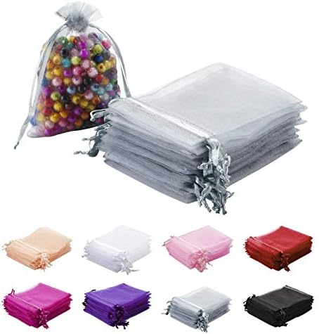 100 Pcs Grey Organza Gift Bags 4x5 Inch Drawstring