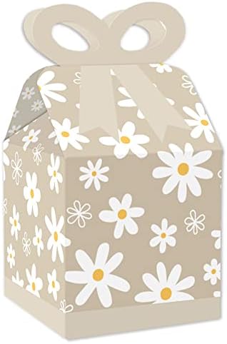 Big Dot of Happiness Tan Daisy Flowers Gift Boxes - Set of 12