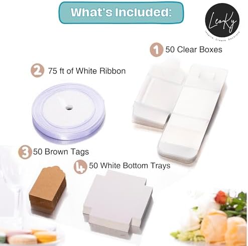 LeoKy 50-Pack Clear Treat Boxes for Macarons Chocolates Party Favors