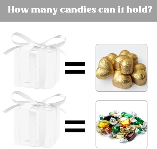 Adecortalk 50 Pcs Clear Gift Boxes with White Ribbon