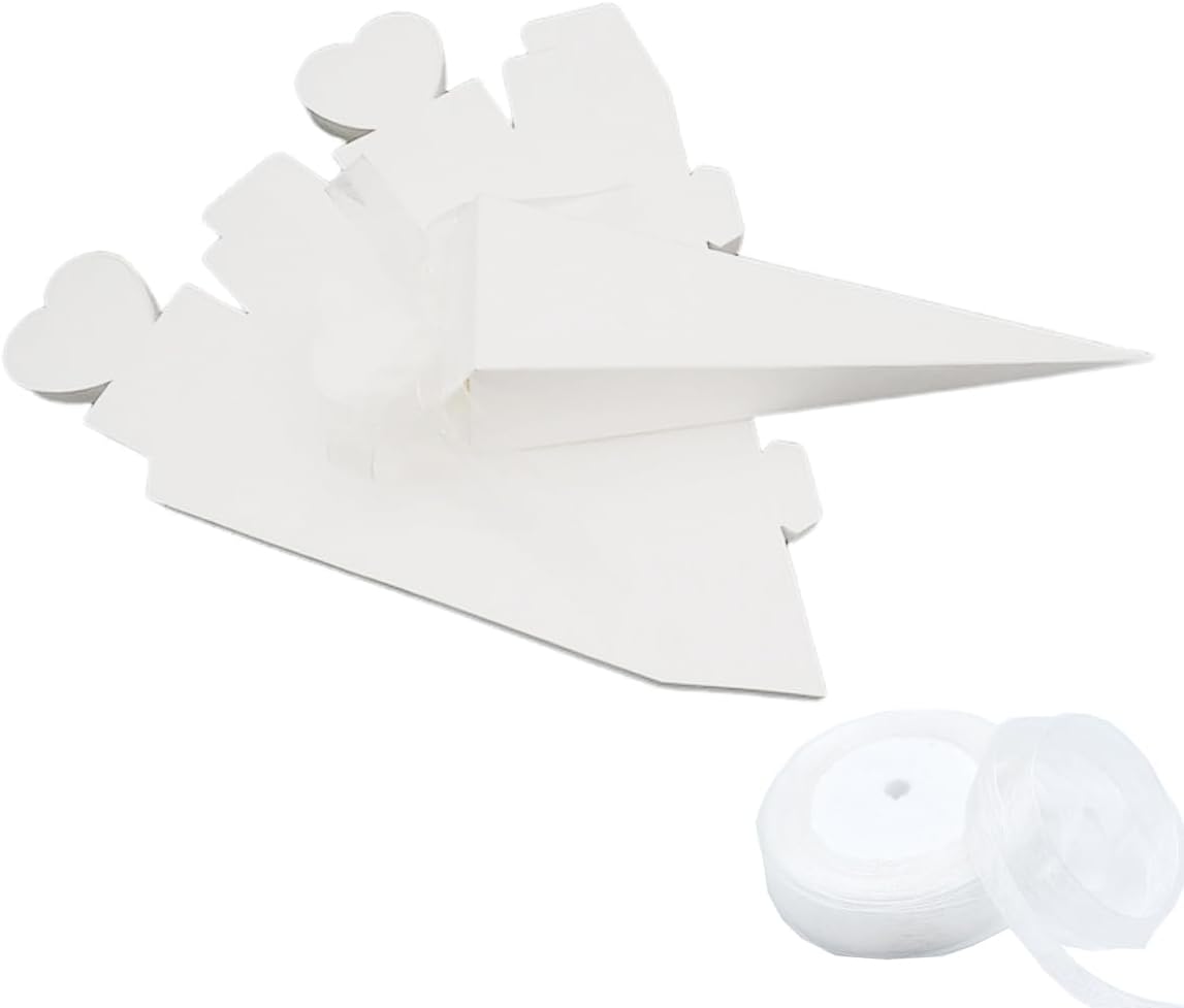 50 Piece White Cone Shaped Cookie Boxes with Ribbons