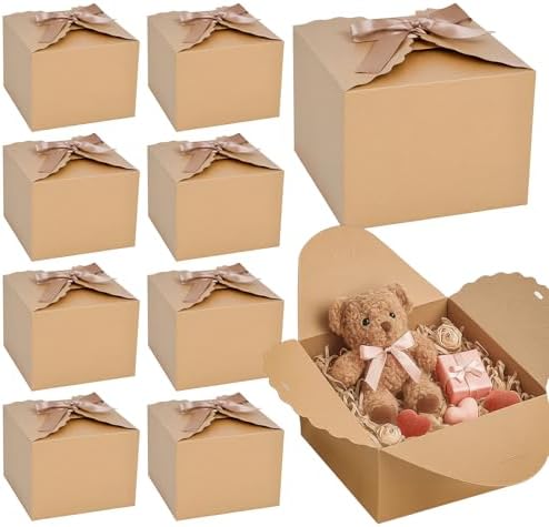 VGOODALL 10PCS Brown Gift Boxes with Ribbon