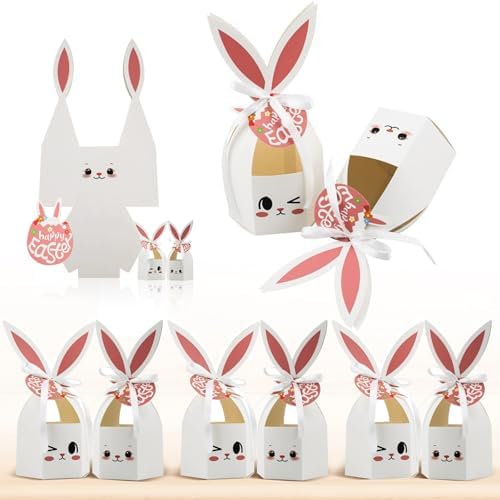 DUYUMOTO 20Pcs Bunny Easter Treat Boxes with Ribbon
