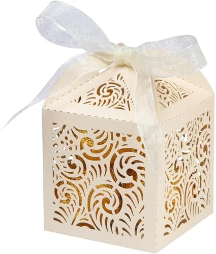 COTOPHER 100Pcs Laser Cut Beige Gift Boxes