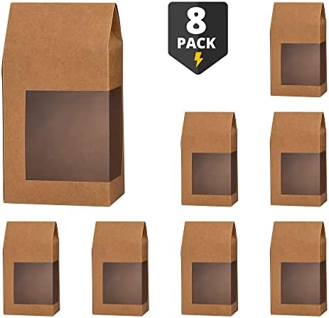 Hammont Tall Gift Boxes with Window - 8 Pack Kraft