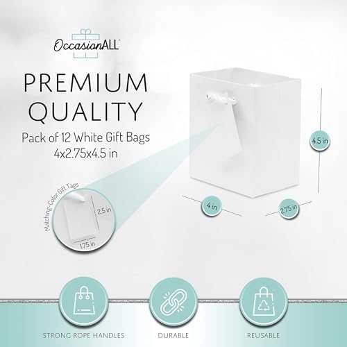 OccasionALL White Gift Bags with Handles 12 Pack