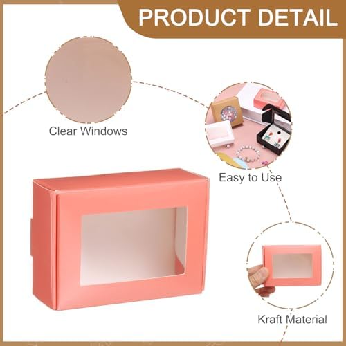 Uxcell 30Pcs Mini Kraft Soap Boxes with Clear Window Pink