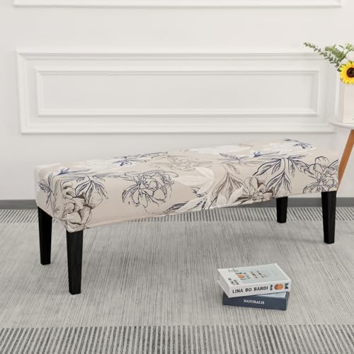 SPRINGRICO Stretch Dining Bench Cover - Floral Beige