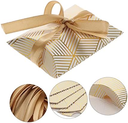 Beaupretty 50pcs Foil Candy Pillow Boxes with Ribbons for Weddings and Parties
