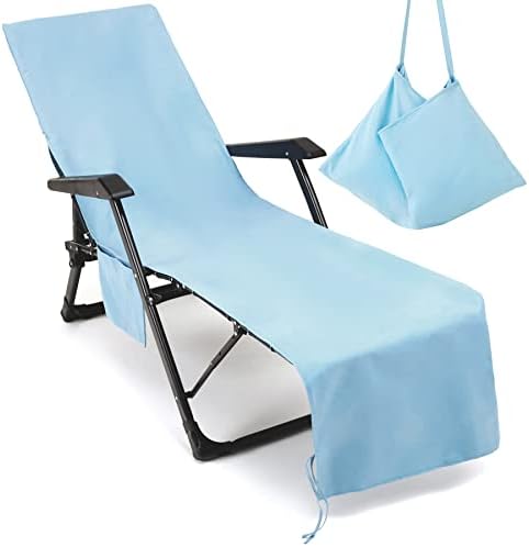 Sky Blue Chaise Lounge Cover with Side Pockets