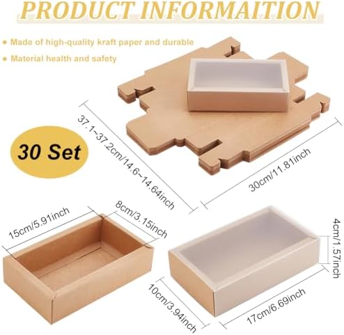 BENECREAT 30 Pack Rectangle Brown Kraft Gift Boxes
