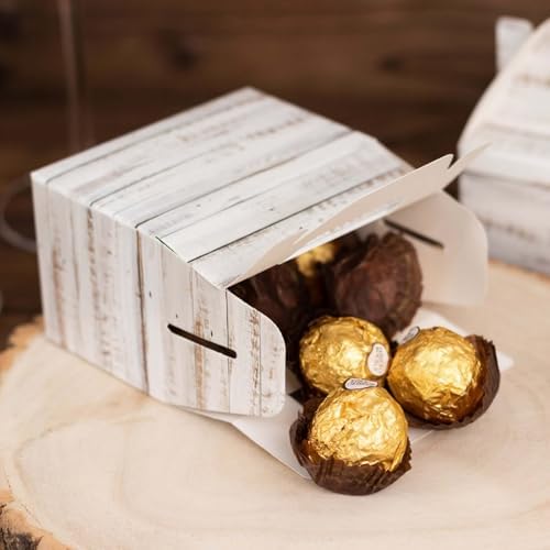 Efavormart 25 Pack Rustic White Gift Boxes with Wood Plank Design
