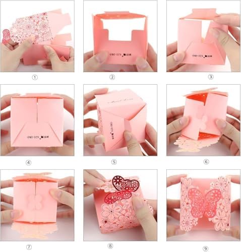 KAZIPA 50pcs Laser Cut Butterfly Favor Boxes Gold Stamping Red