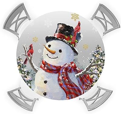 Christmas Snowman Waterproof Round Table Cover Fitted Tablecloth