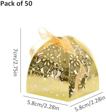 50PCS Flower-Shaped Candy Boxes with Ribbons