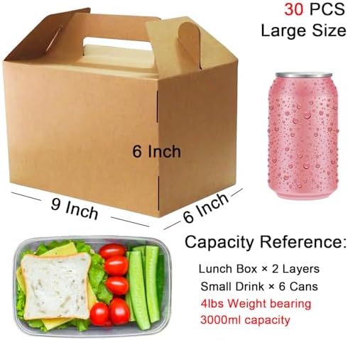 Unarty 30 Large Gable Boxes with Handle for Gifts and Parties