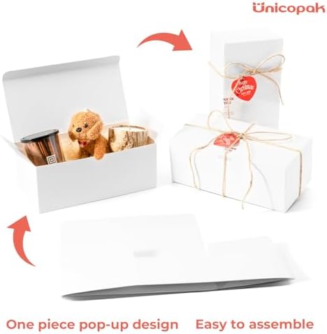 UnicoPak 6 Pack White Gift Boxes with Lids 10x5x4