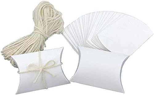 White Kraft Paper Pillow Candy Boxes with Jute Twines 100 Pcs