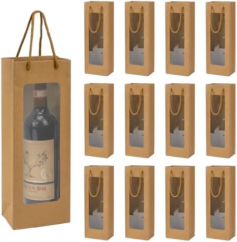 Ssyuysto 12 Pc Brown Wine Gift Bags with Clear Window