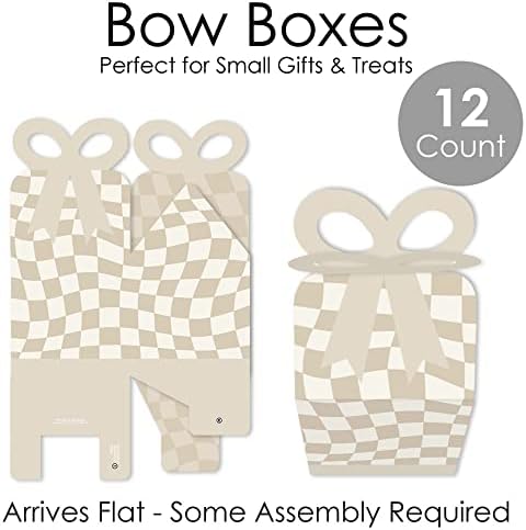 Big Dot of Happiness Tan Checkered Bow Gift Boxes Set of 12