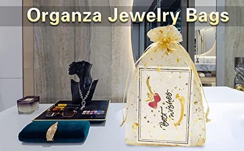 100PCS Gold Organza Gift Bags 5x7 with Drawstrings