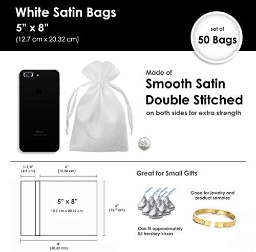 5 Inch x 8 Inch White Satin Gift Bags 50 Per Pack